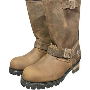 KIT Style#TK104A Brown Leather Pull on Motorcycle Riding Boot Mens 7